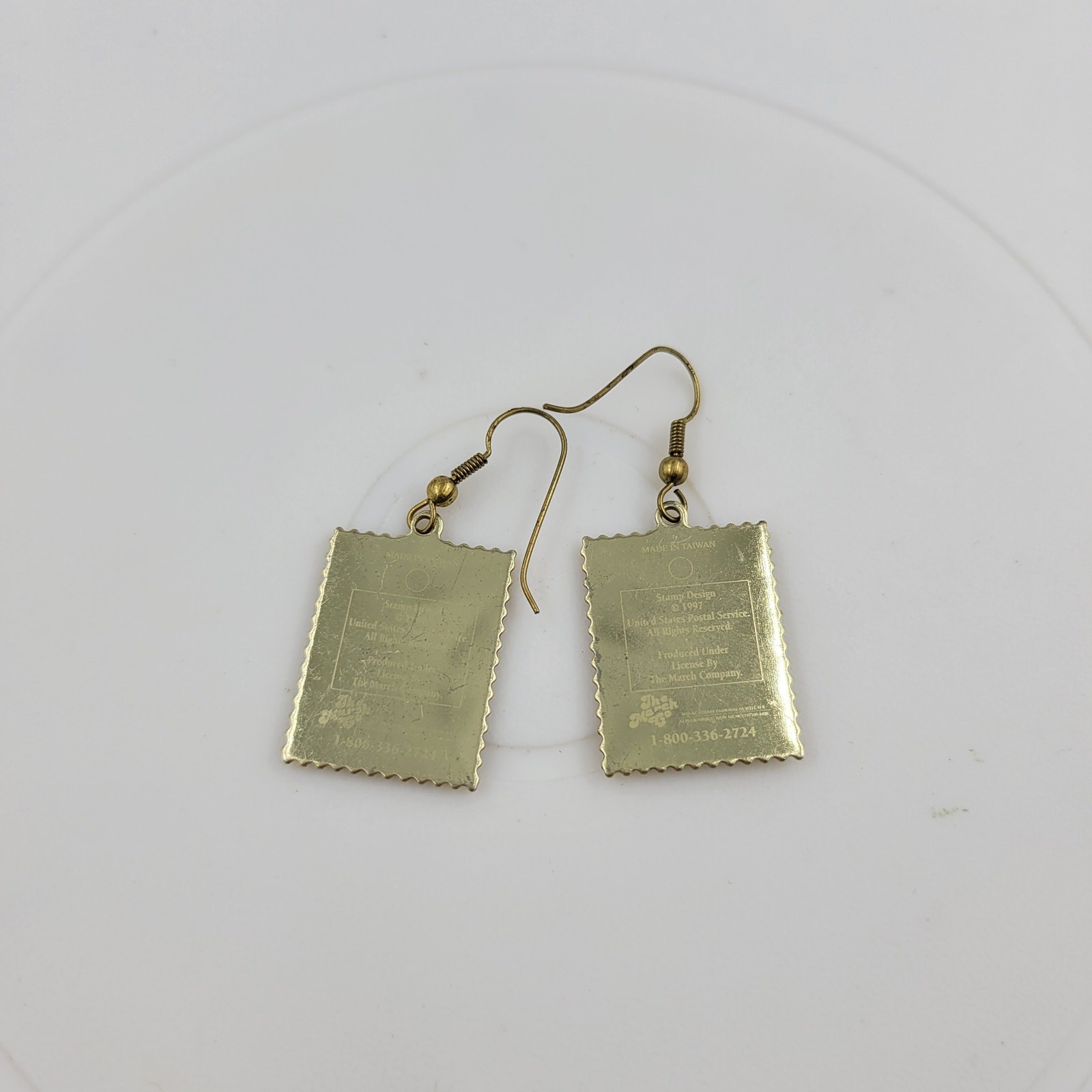 Swan Love 32 Cent Stamp Dangle Earrings Heart Gold Tone Postage Mail USA