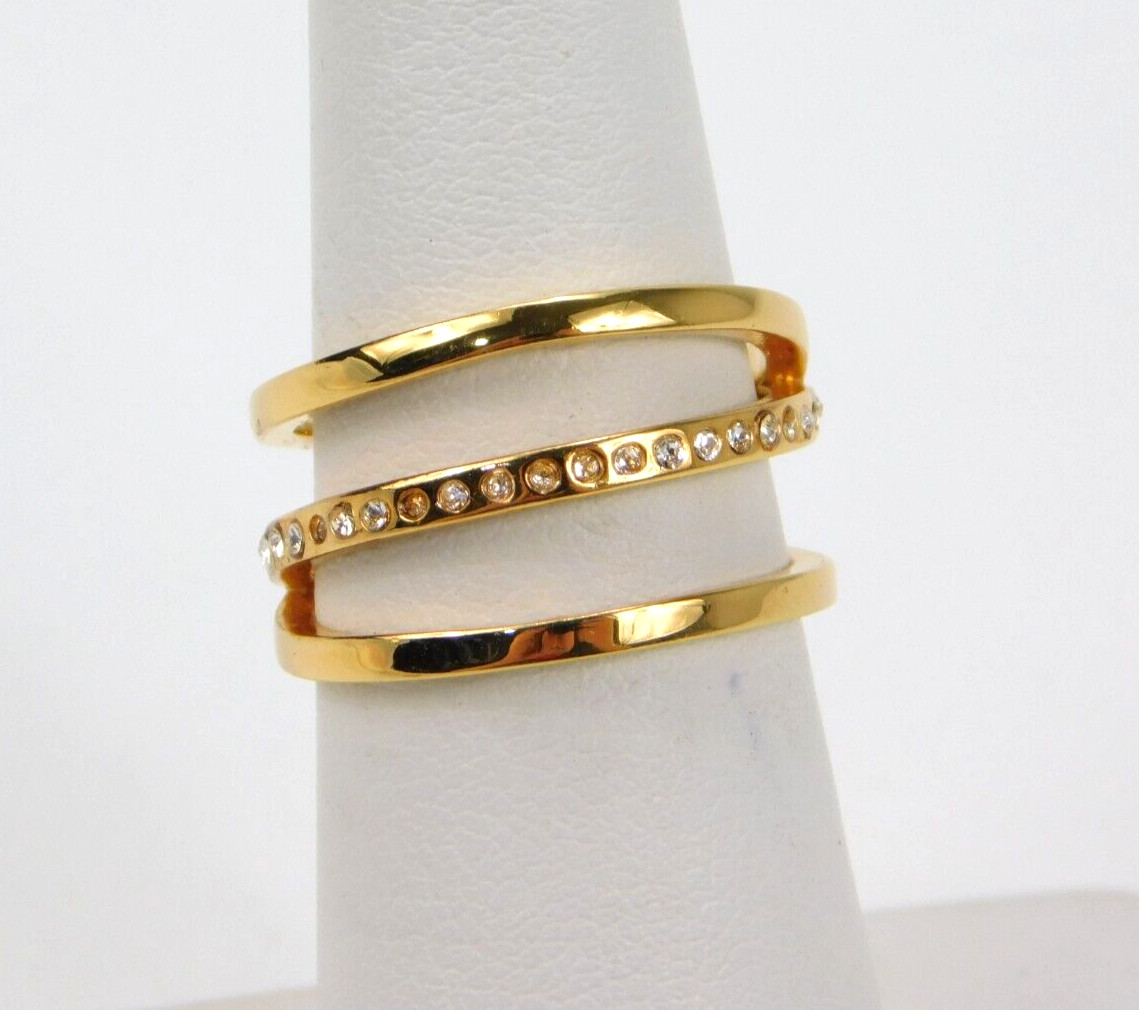 Vita Fede Italy Gold Tone Pave Crystal Ring Size 6 Designer
