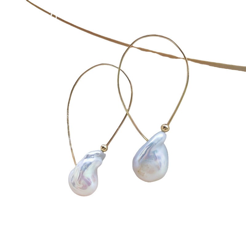 Handmade Baroque Pearl Wire Hoop Drop Earrings Daily Elegant Women Jewelry