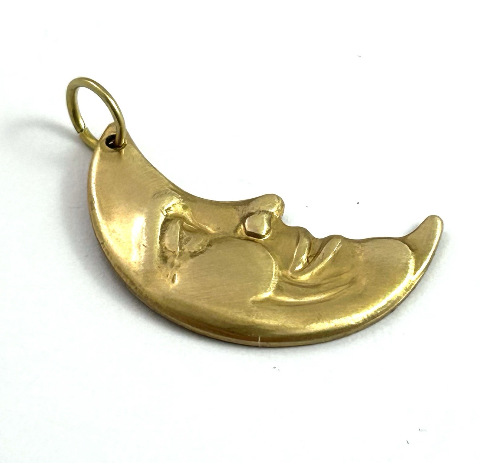 Crescent Moon Charm Moon Pendant Man On The Moon Face Celestial Jewelry Brass