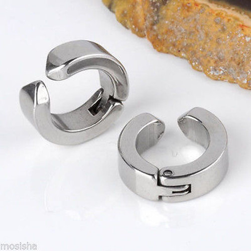 1Pair Mens Stainless Steel Ear Stud Hoop Non-Piercing Clip-on Earrings Punk US