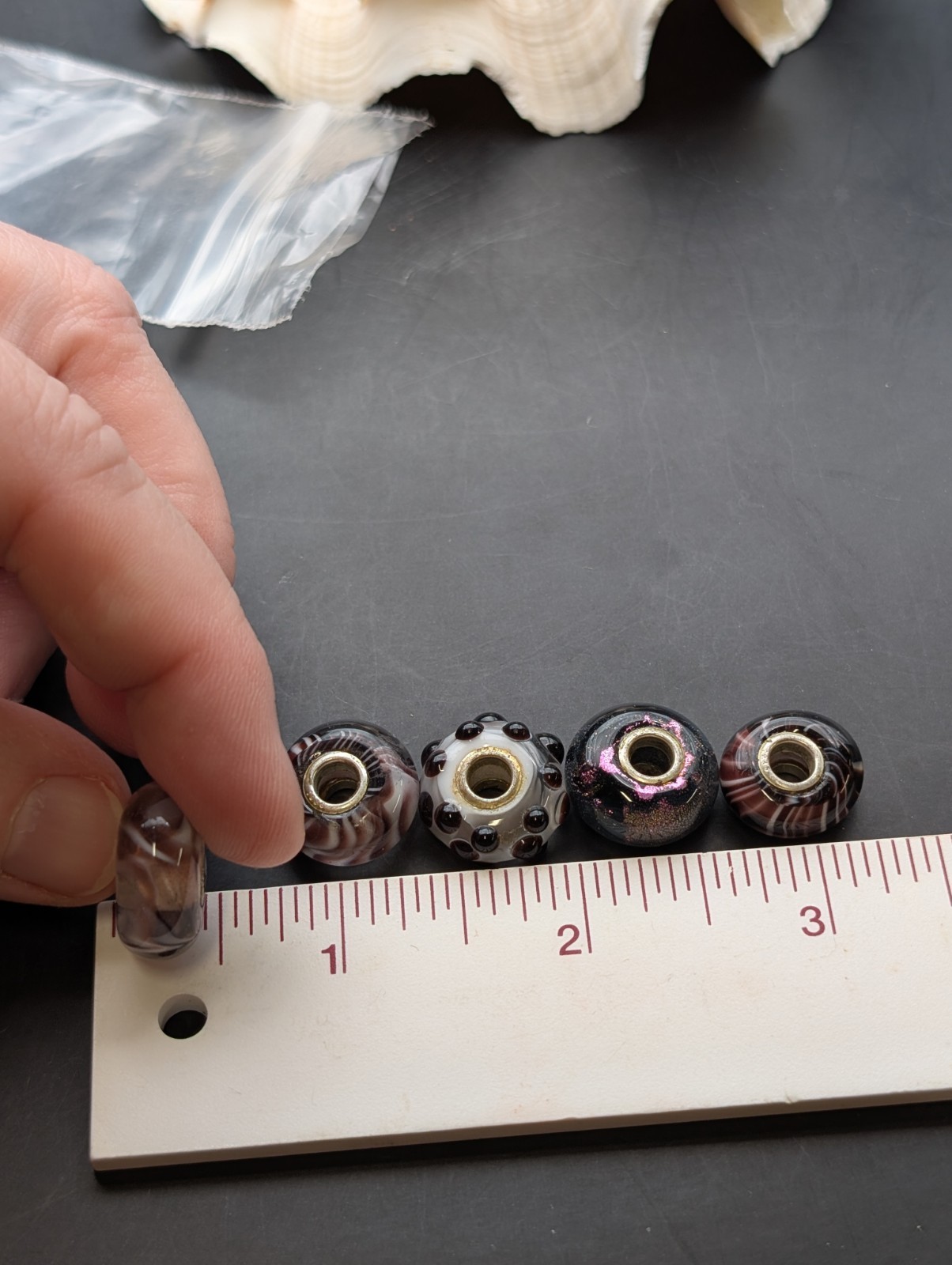 5 Purple And Whit big hole european glass beads silver Core Charm #3
