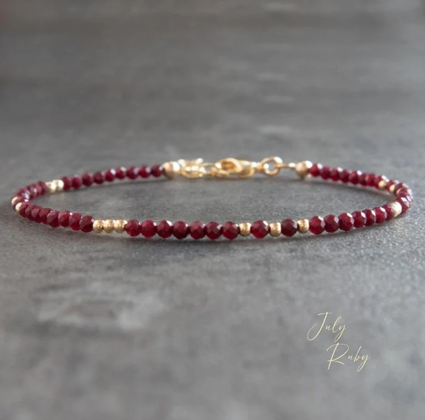 2025 NEW! Ruby 2MM Beaded New Gemstone Crystal Women Bracelet Gift for Mother