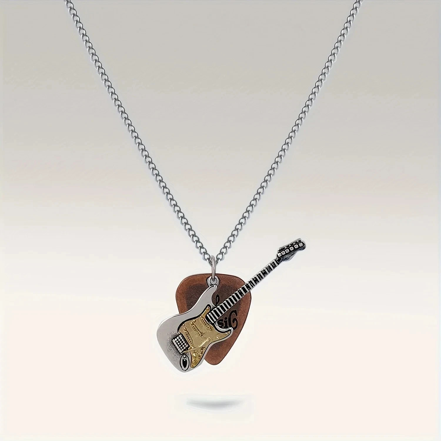 Vintage Guitar Pick Pendant Necklace Punk Rock Metal Music Jewelry Unisex