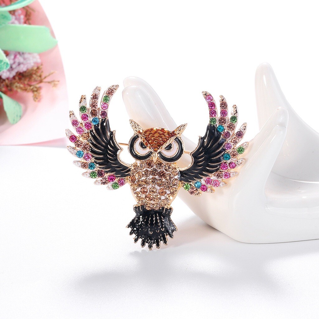 Colorful Rhinestone Owl Brooch Pin for Women,Fashion Jewelry Gifts