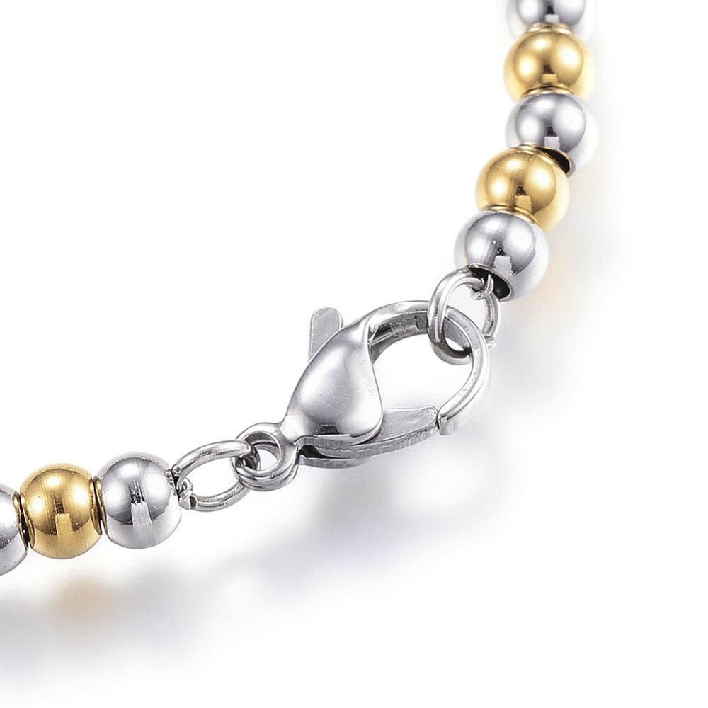 Stainless Steel Beaded Bracelet Lobster Gold Silver 7.6″ 195mmx4mm Z232