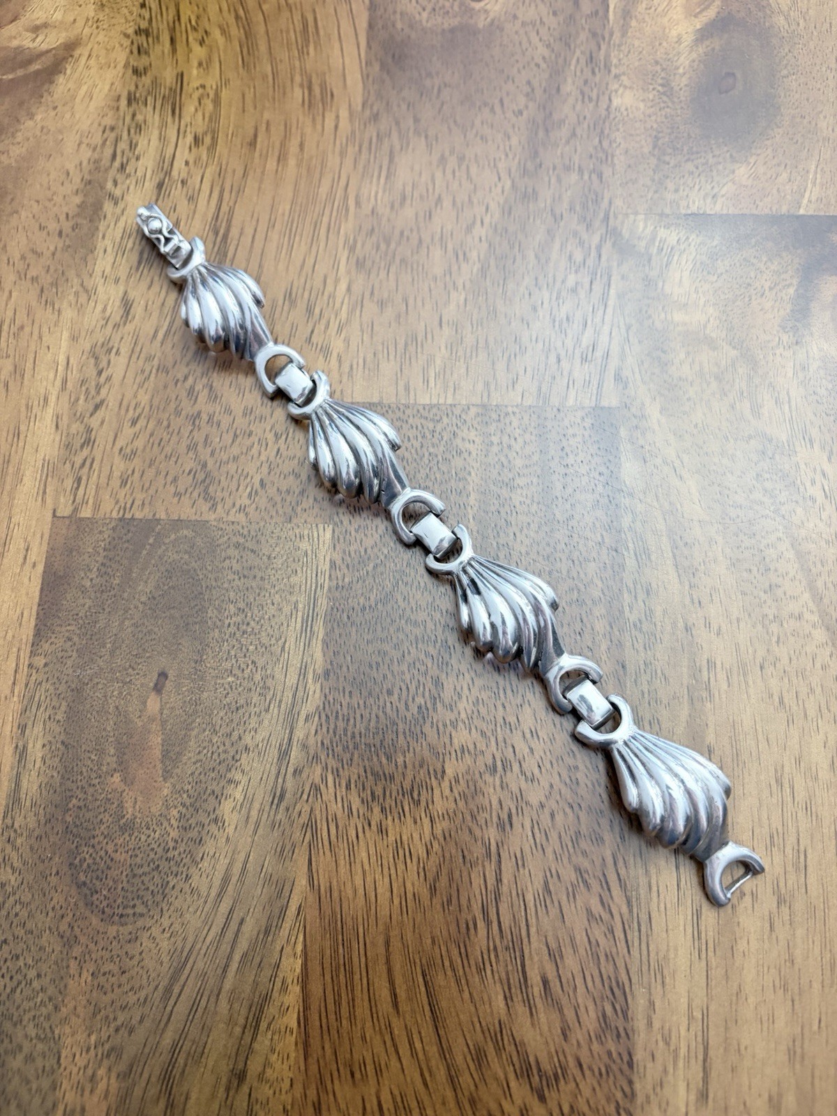 Margot de Taxco Vintage Textured Sterling Silver wings Bracelet 8”
