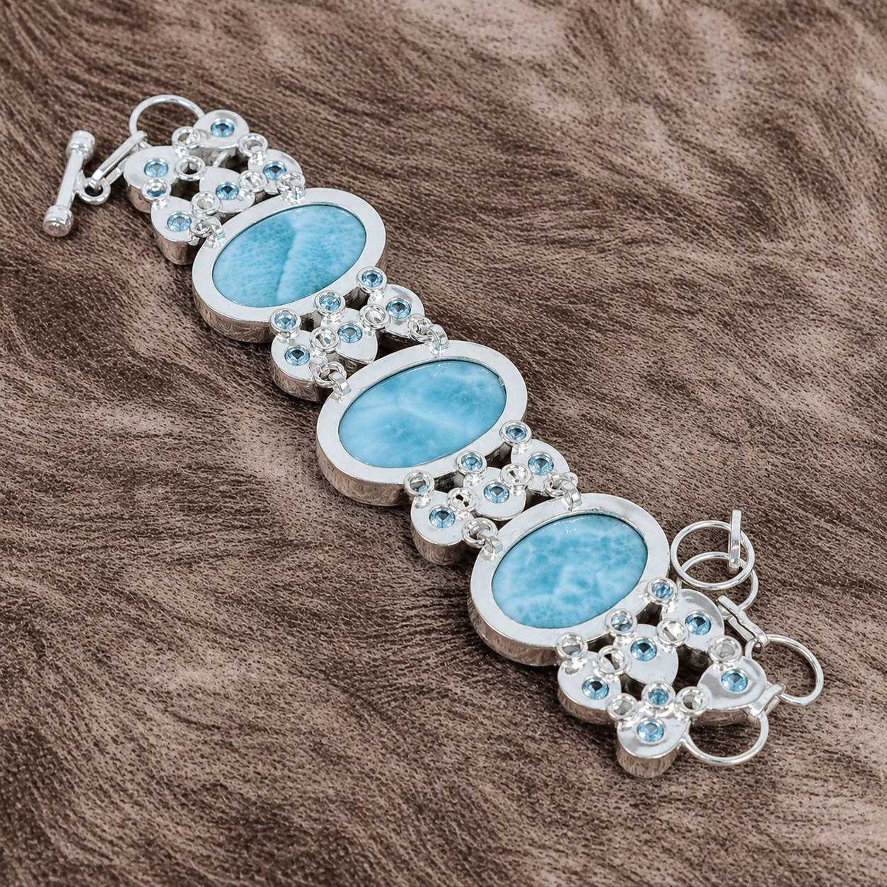 Larimar, Blue Topaz 925 Sterling Silver Statement Bracelet Women Handmade Gift