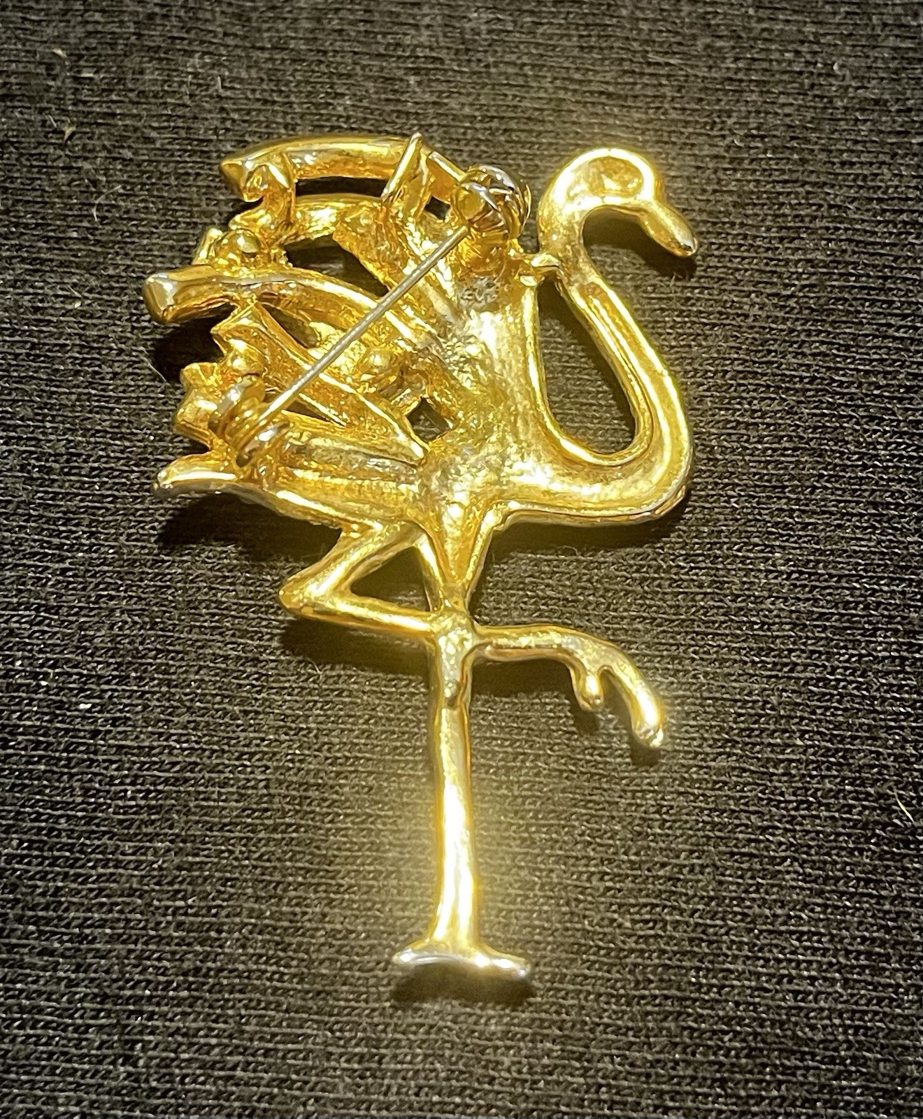 Gold Tone Flamingo Brooch Pin with Red, Green, and Blue Enamel
