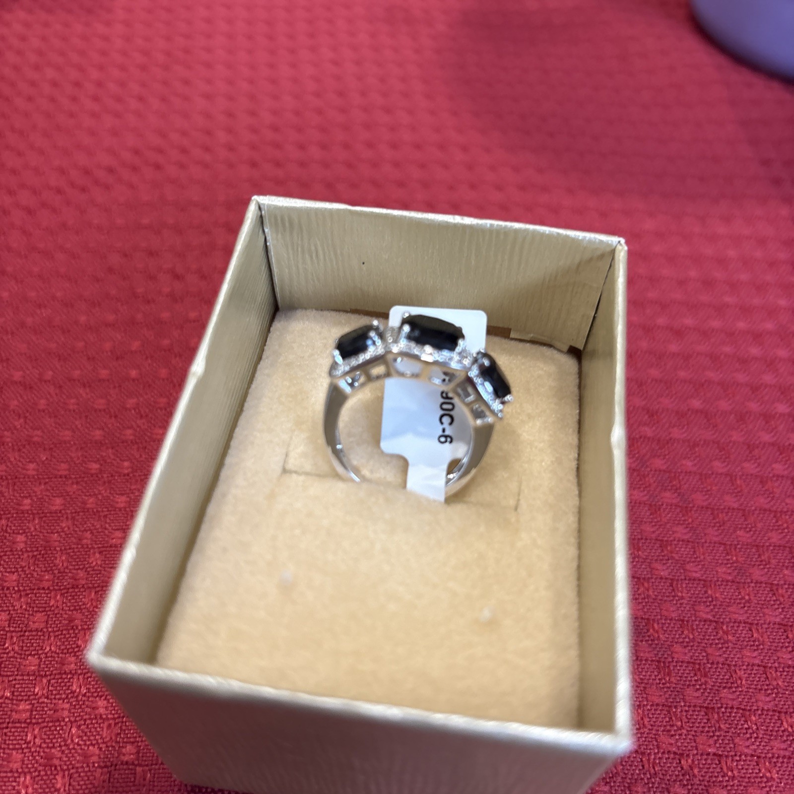 JTV Black Spinel And White Rhodium Ring Size 5.75-6