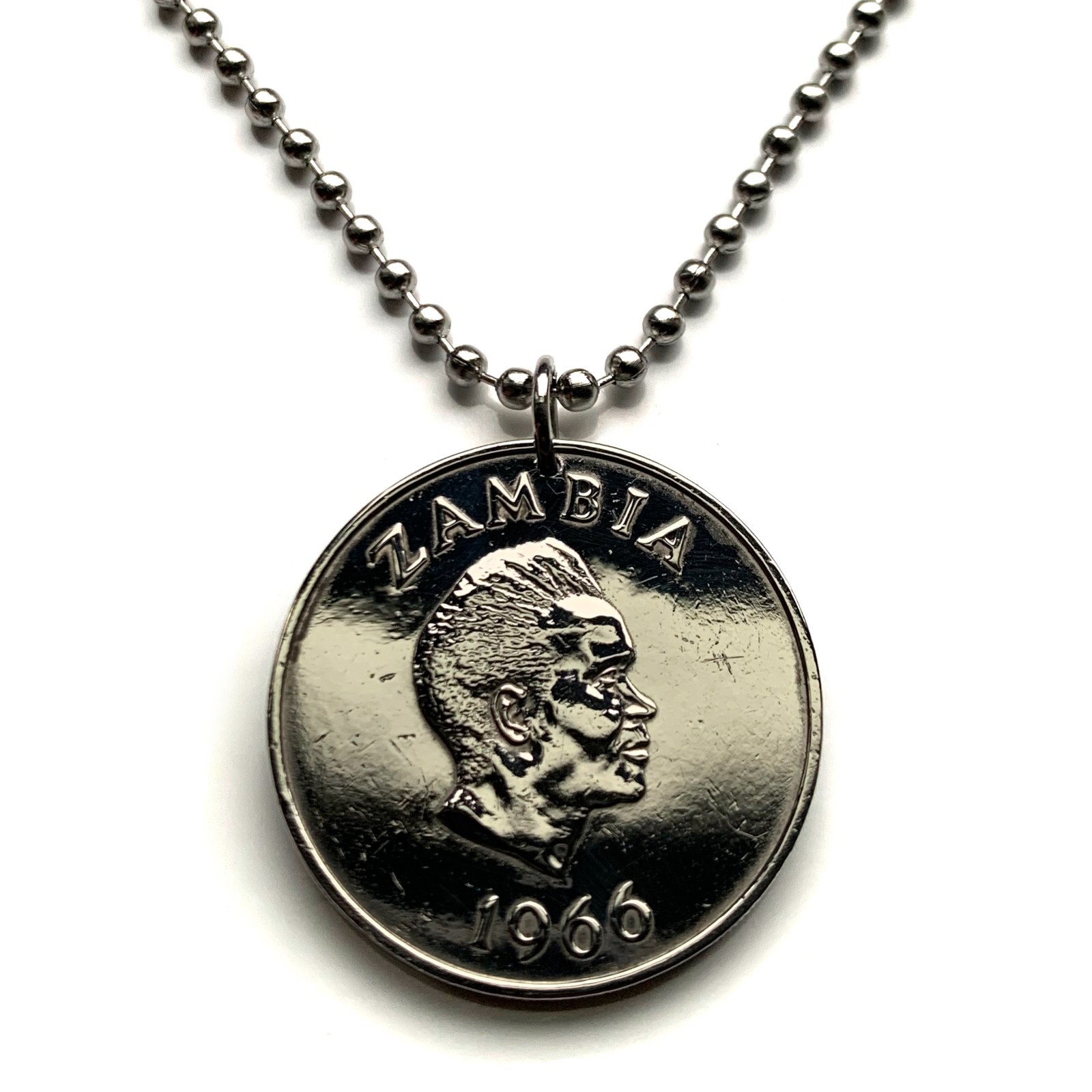 1966 Zambia 2 coin pendant Bohor Reedbuck antelope Kenneth Kaunda Lusaka n003913