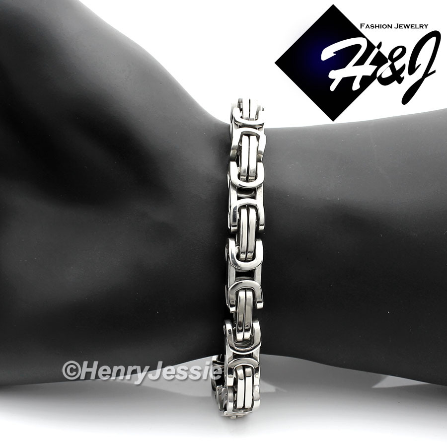 7″-11″MEN Stainless Steel 4mm/6mm/9mm Silver Byzantine Box Link Chain Bracelet