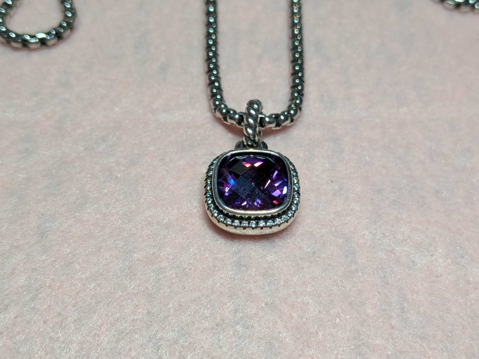 David yurman sterling silver 925 Amethyst 14mm albion necklace 22 inches chain