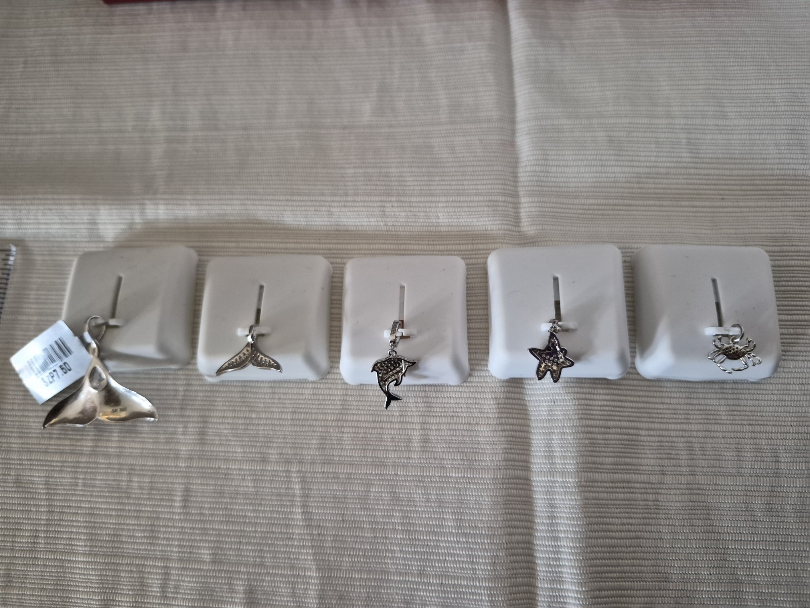 Lot of 4 925 Sterling Silver Moissanite Sea Animal Charm Pendant Set, 1 Spinel