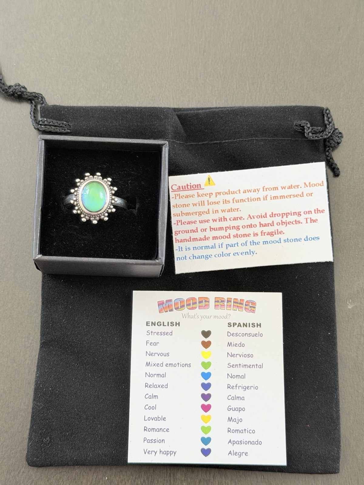 Sterling Silver Plated Flower Oval Mood Ring + Color Chart + Gift Box Size 7.5
