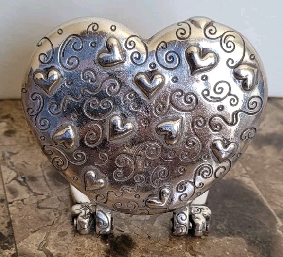 Brighton Heart Shaped Clock Art Glass Watch Hearts Silver Original Box, Dust Bag
