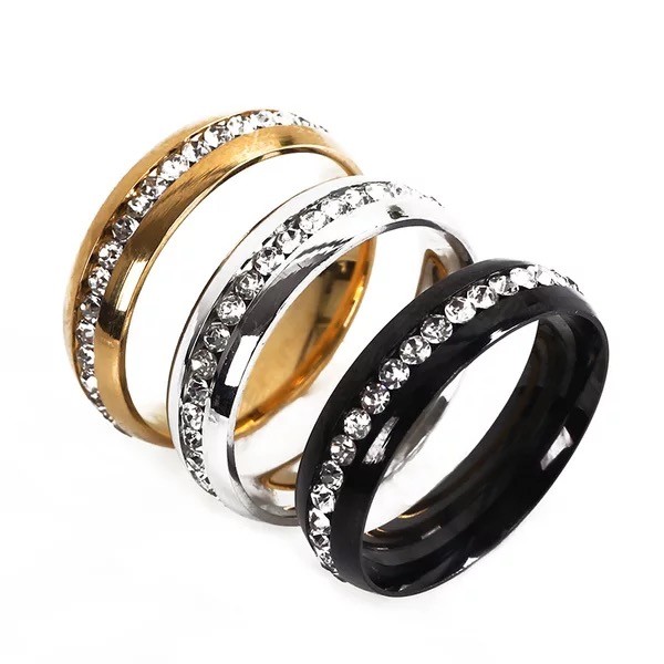 Women Silver Gold Stainless Steel Ring Wedding Engagement Ring Christmas Gifts