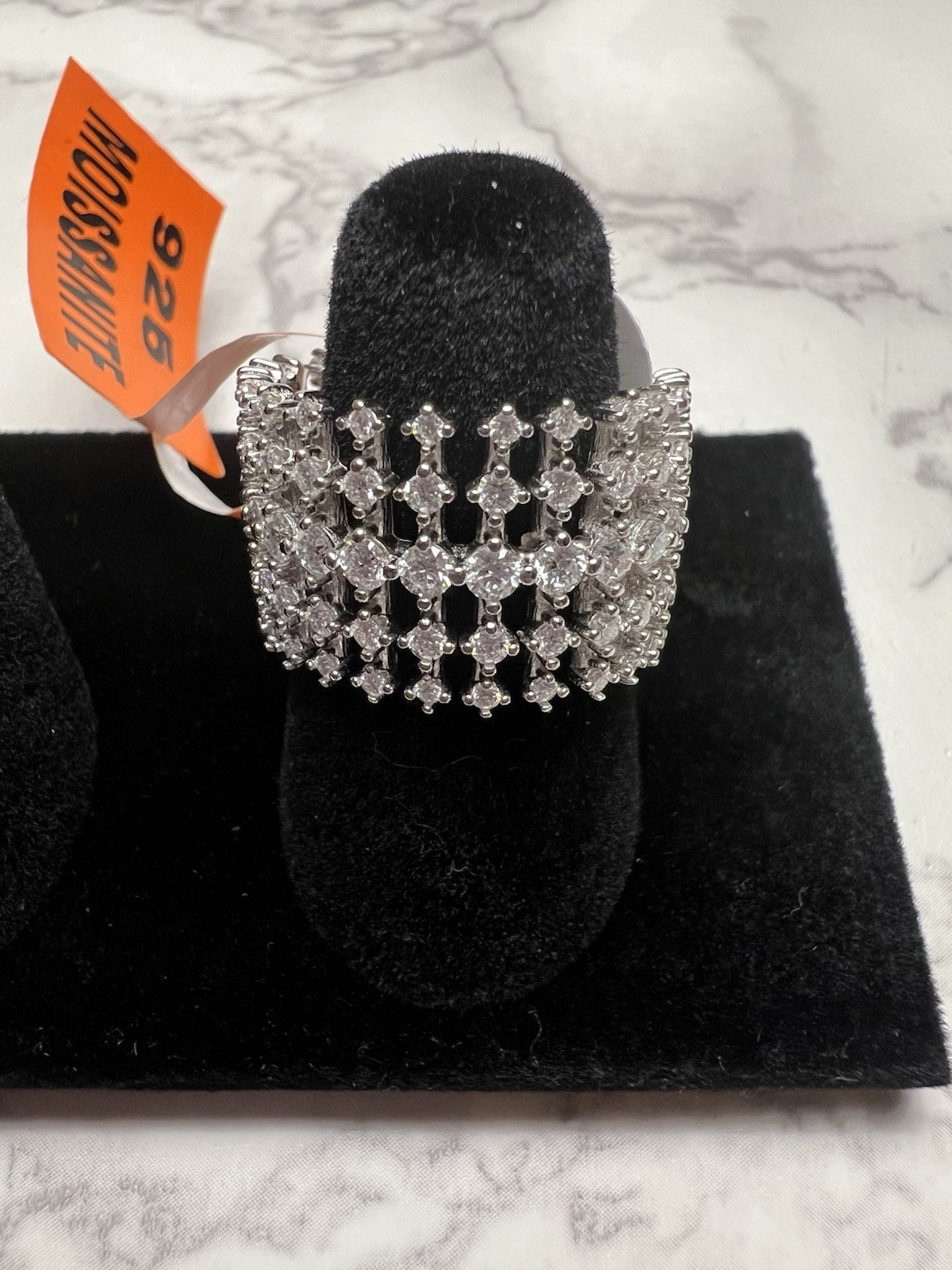 925 Sterling Silver Wide Cocktail Band Ring with Moissanite 6.25 25mm