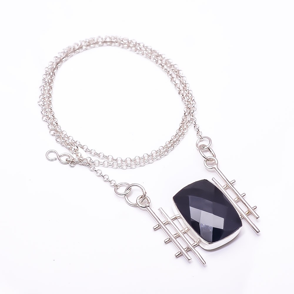 Black Onyx 925 Sterling Silver Tennis Necklace 19-23″ C44120410, Christmas Gift