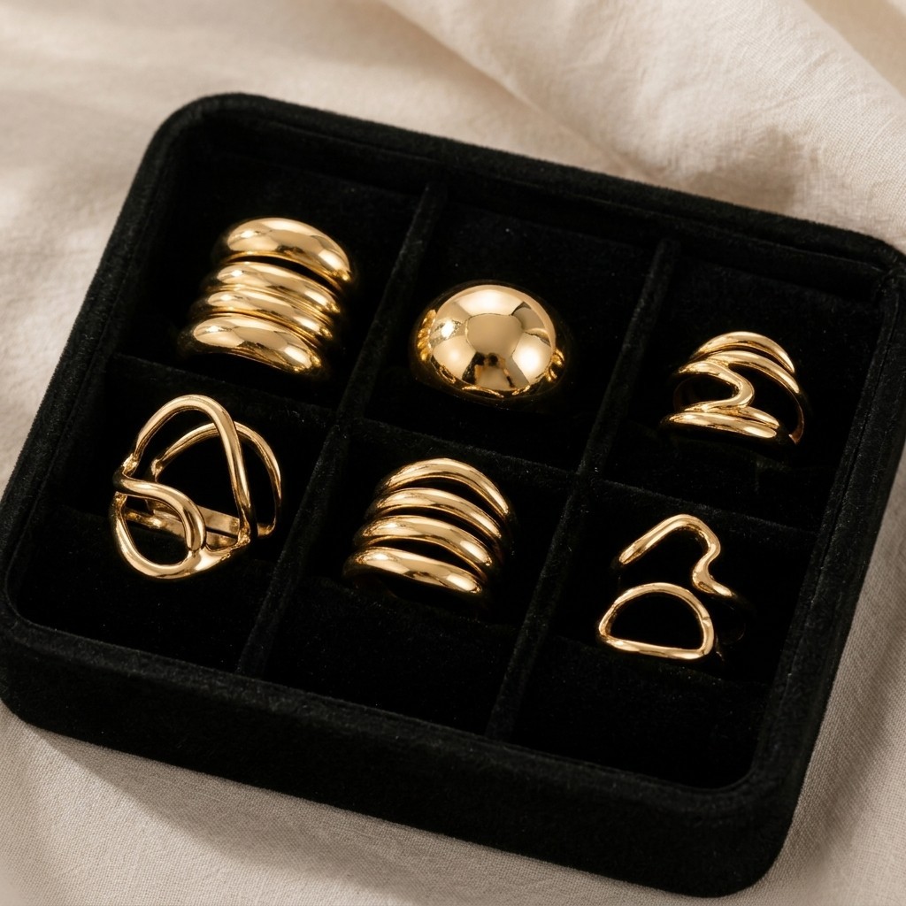 15pc Ring Set Gold Zinc Alloy Irregular Geometric Women Punk Boho Cocktail