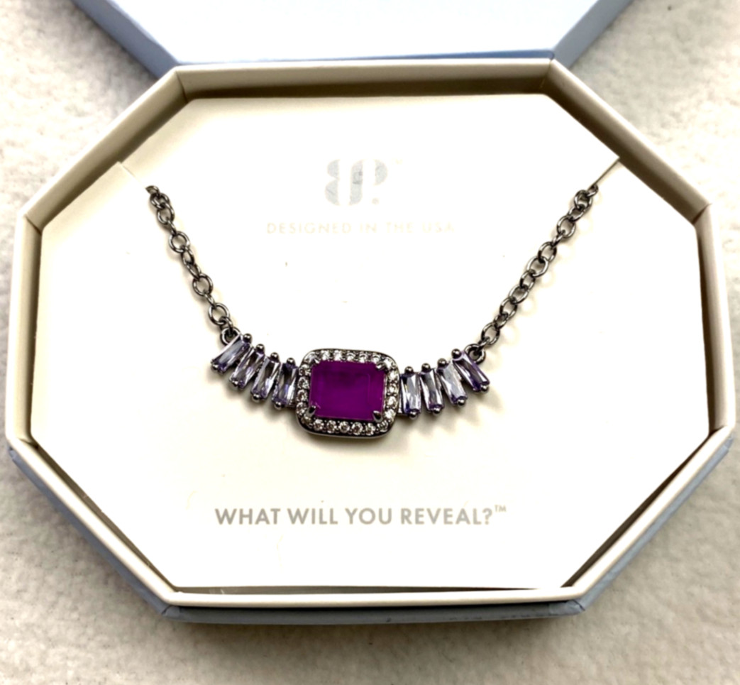 BP Bomb Party Necklace Purple Fluorite Hematite Plating & Quartz 18” NWT $148