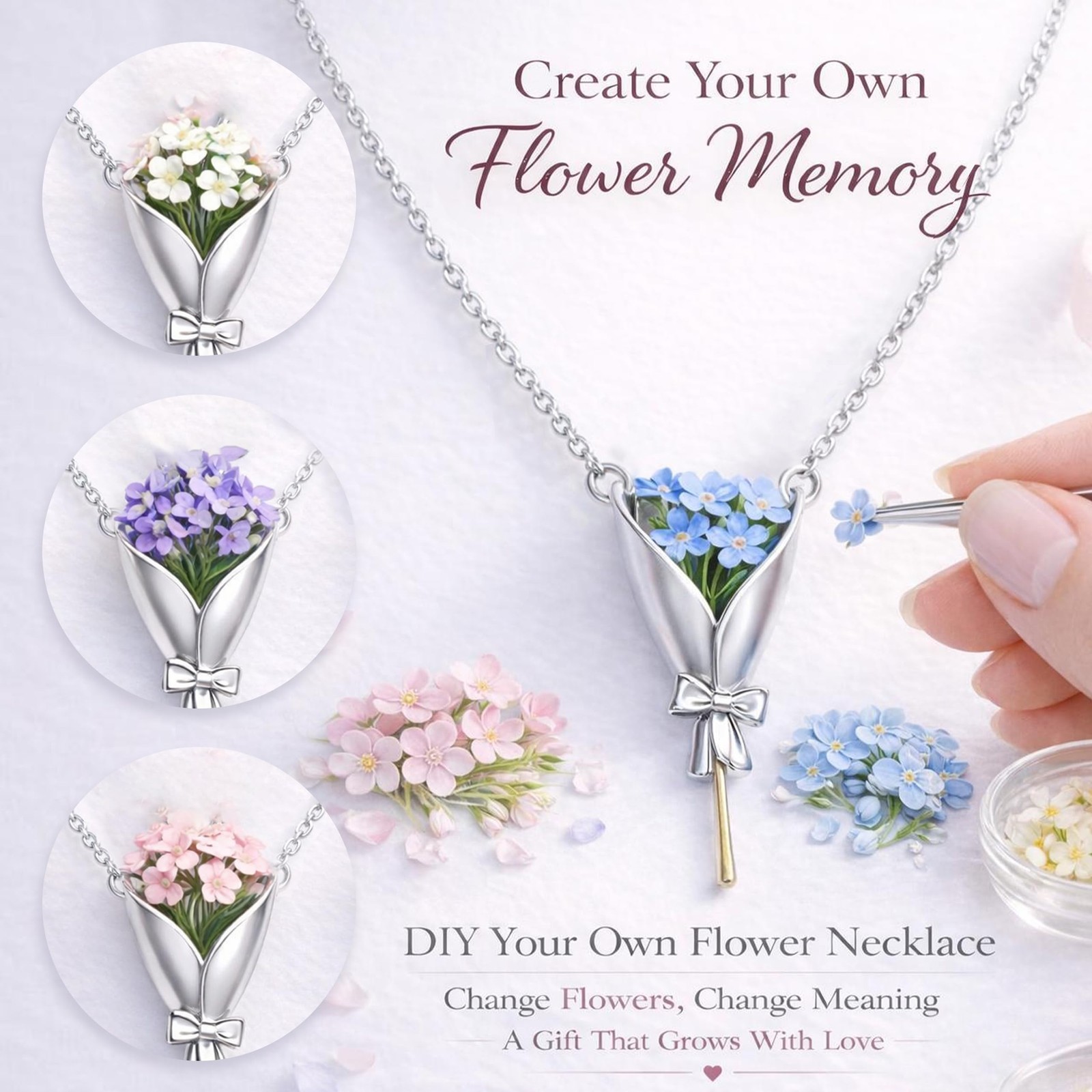 Flower Holder Necklace for Women DIY Flower Bouquet Necklace Mini Vase Pendan…