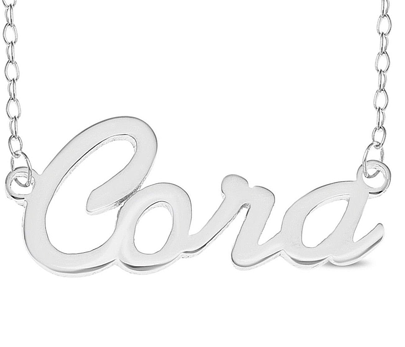 Cora Name Plate Necklace Pendent Sterling Silver female Personalized Custom gift