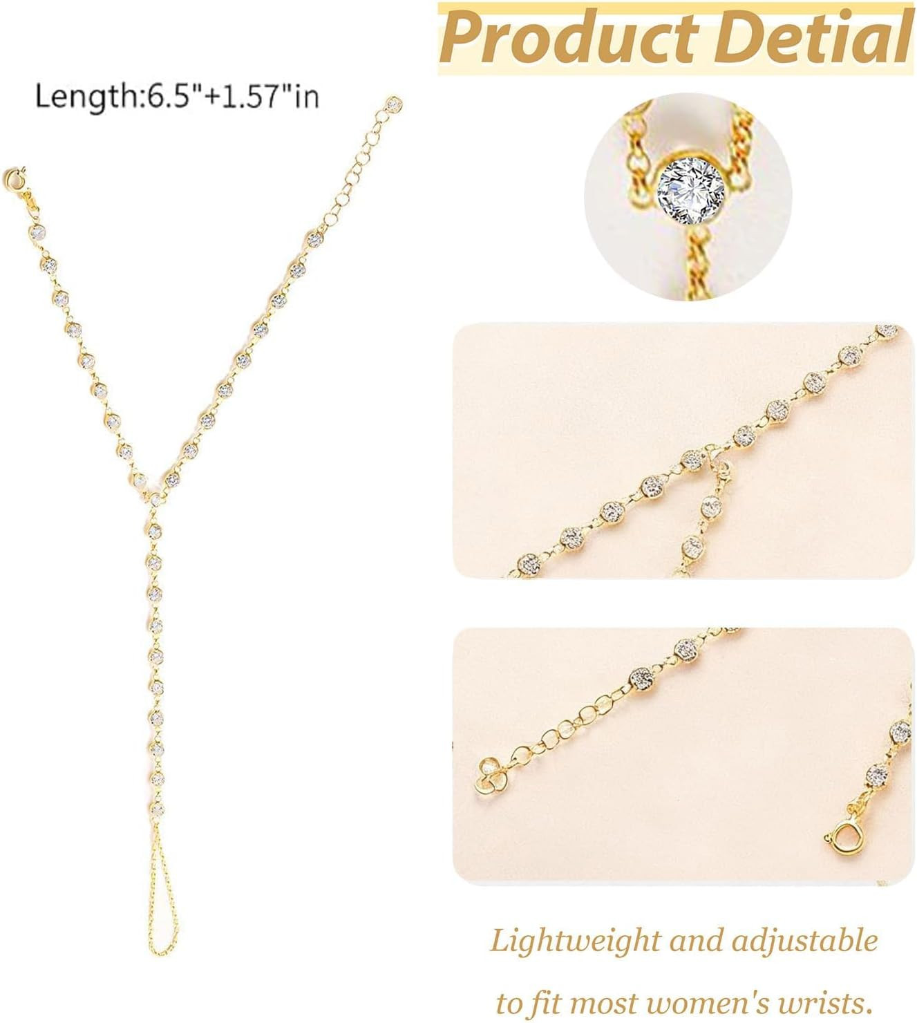 Hand Chain for Women Ring Bracelet Dainty Gold Finger Slave A1:Gold