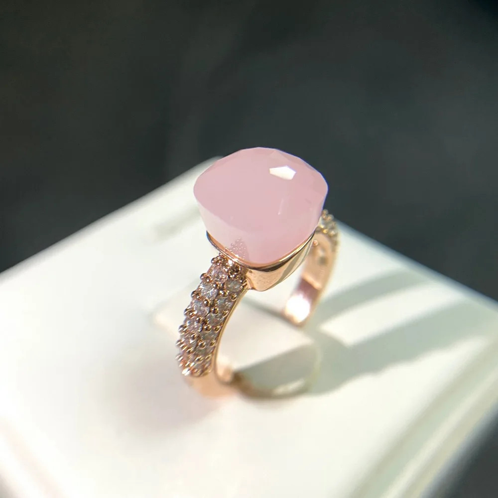 Cocktail Ring Square Zircon Crystal 10mm Gold Plated Colorful Stone Jewelry