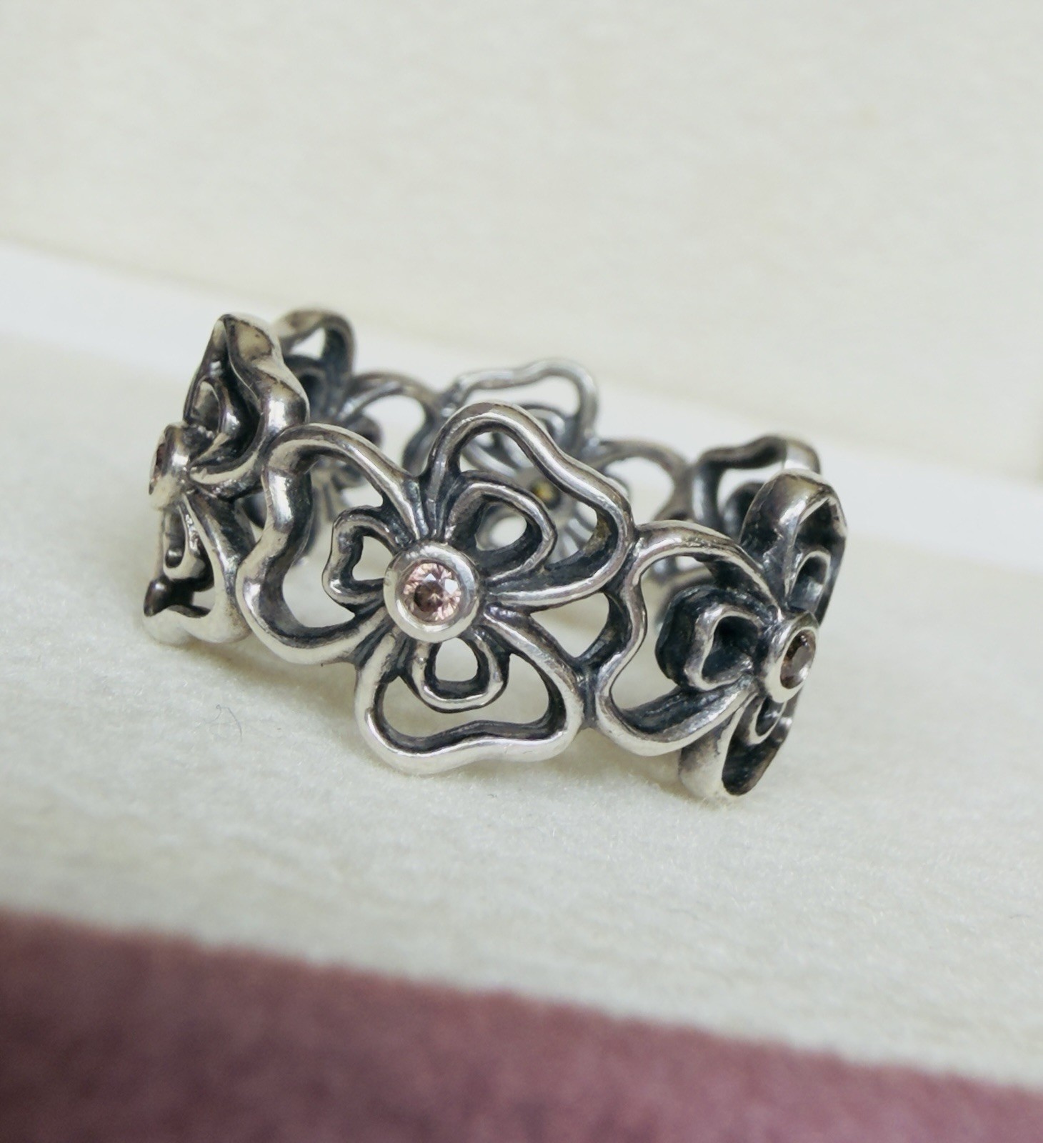 Genuine Pandora Sterling Silver 924 Posy Flower Pink Whit CZ Size 7