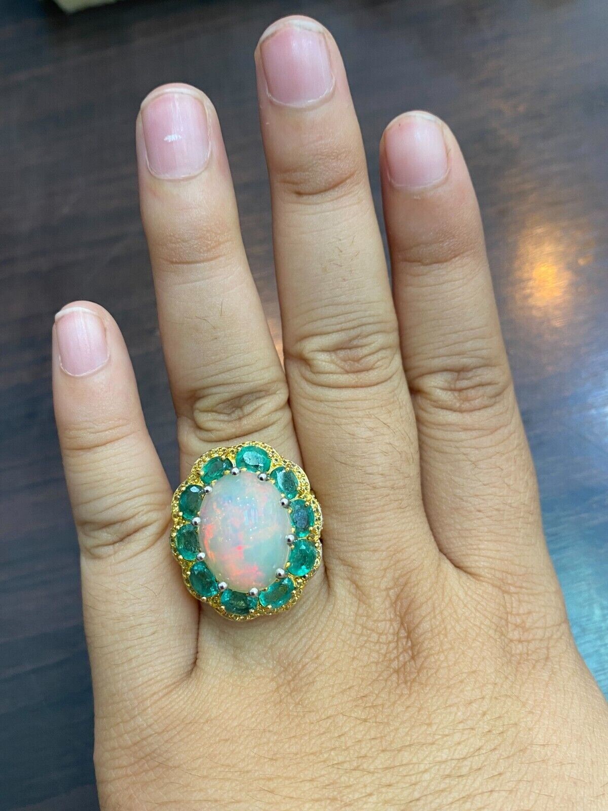 3Ct Oval Simulated Fire Opal Women’s Cocktail Ring 14k Yellow Gold Plated Silver