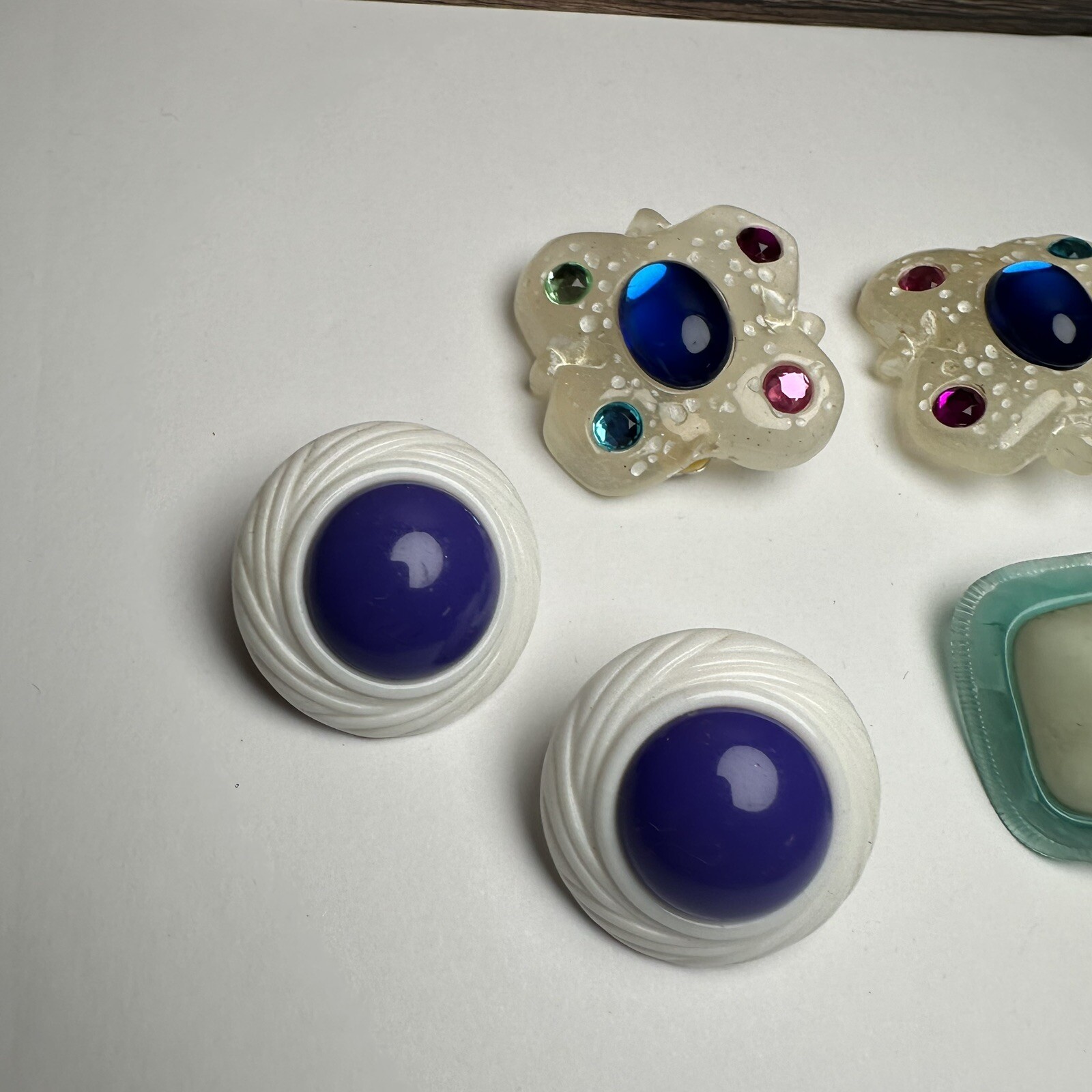 Vintage & Retro Colorful Plastic / Resin Clip On Earrings Lot Of 3
