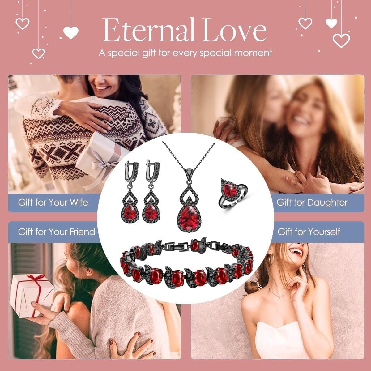 Birthstone Necklace Earrings Bracelet Set