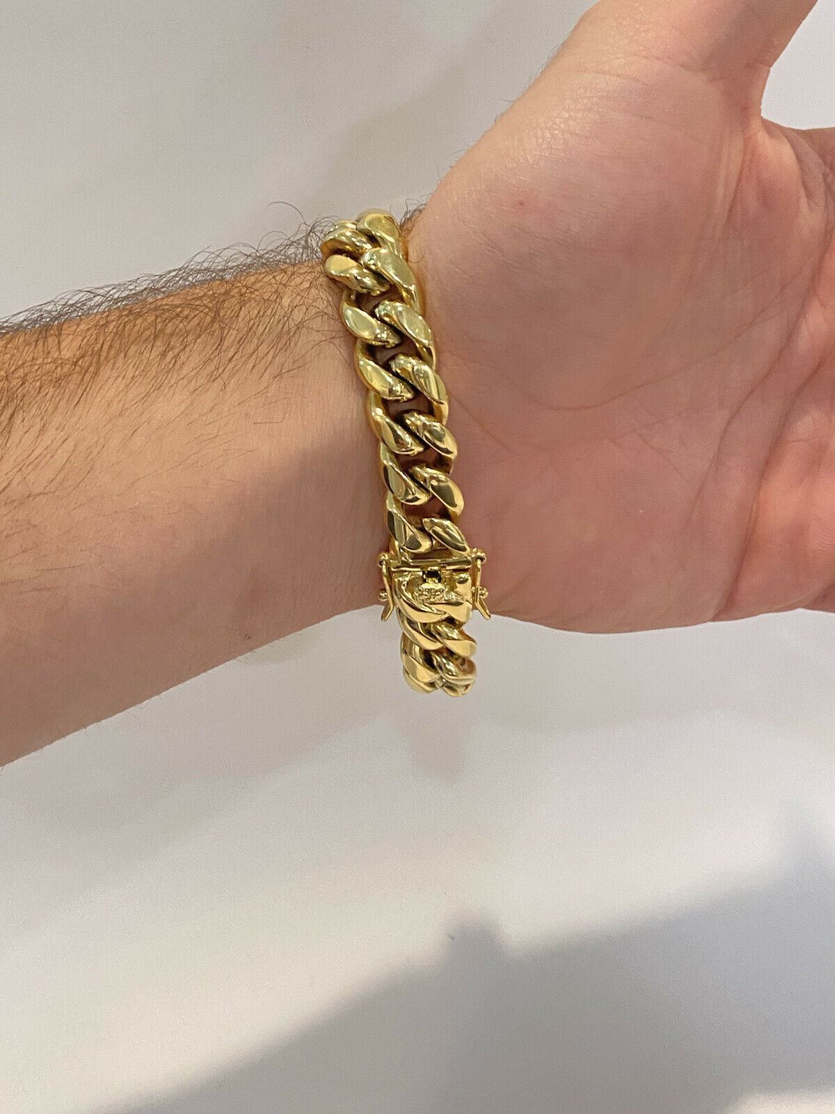 Mens Miami Cuban Bracelet 14k Gold Vermeil Plated SS Mens Hip Hop Bracelet 16mm