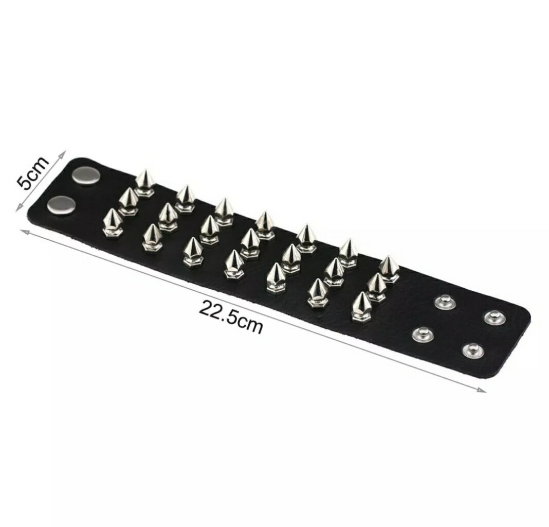 Unisex Black Metal Spike Studded Punk Rock Biker Wide Strap Leather Bracelet USA