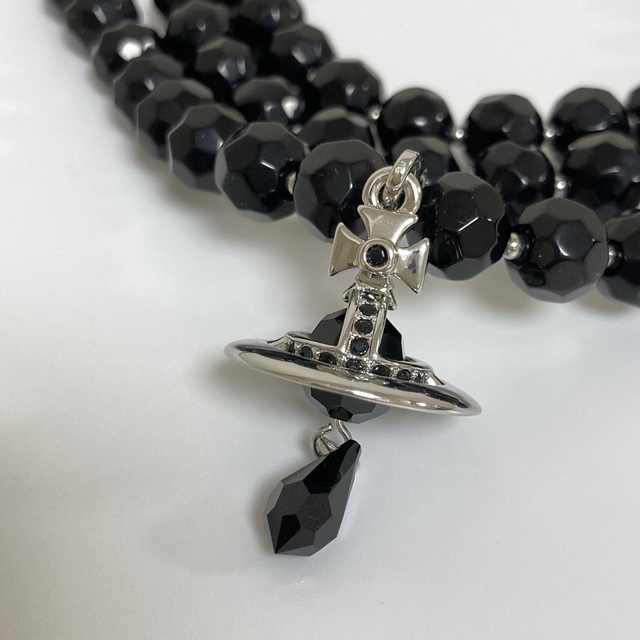Vivienne Westwood Necklace 3-Strand Drop Choker Black Silver NO BOX