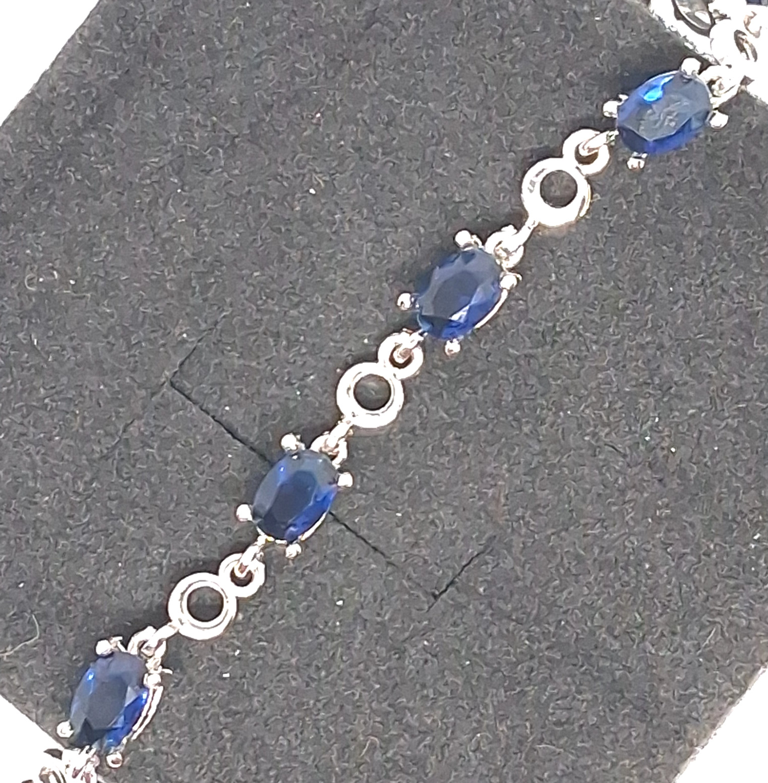 Vintage Silver Tone Blue Glass Rhinestone Tennis Bracelet Size- 7 Inch