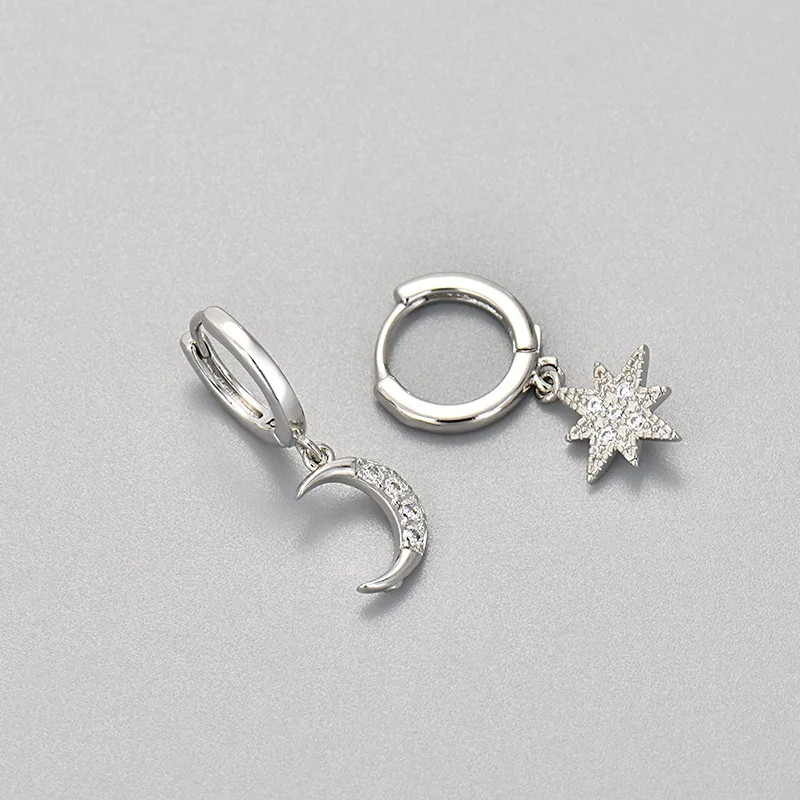 Fashion Stainless Star Hoops Earrings for Women Vintage Crystal Zirconia Circle