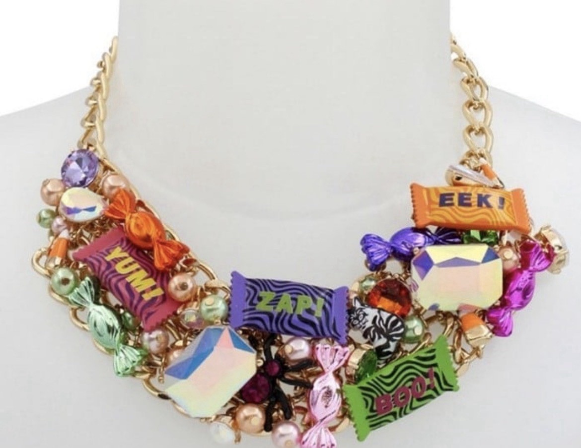 Betsey Johnson Necklace Halloween Candy Statement Chunky Charms Glow In Dark NWT