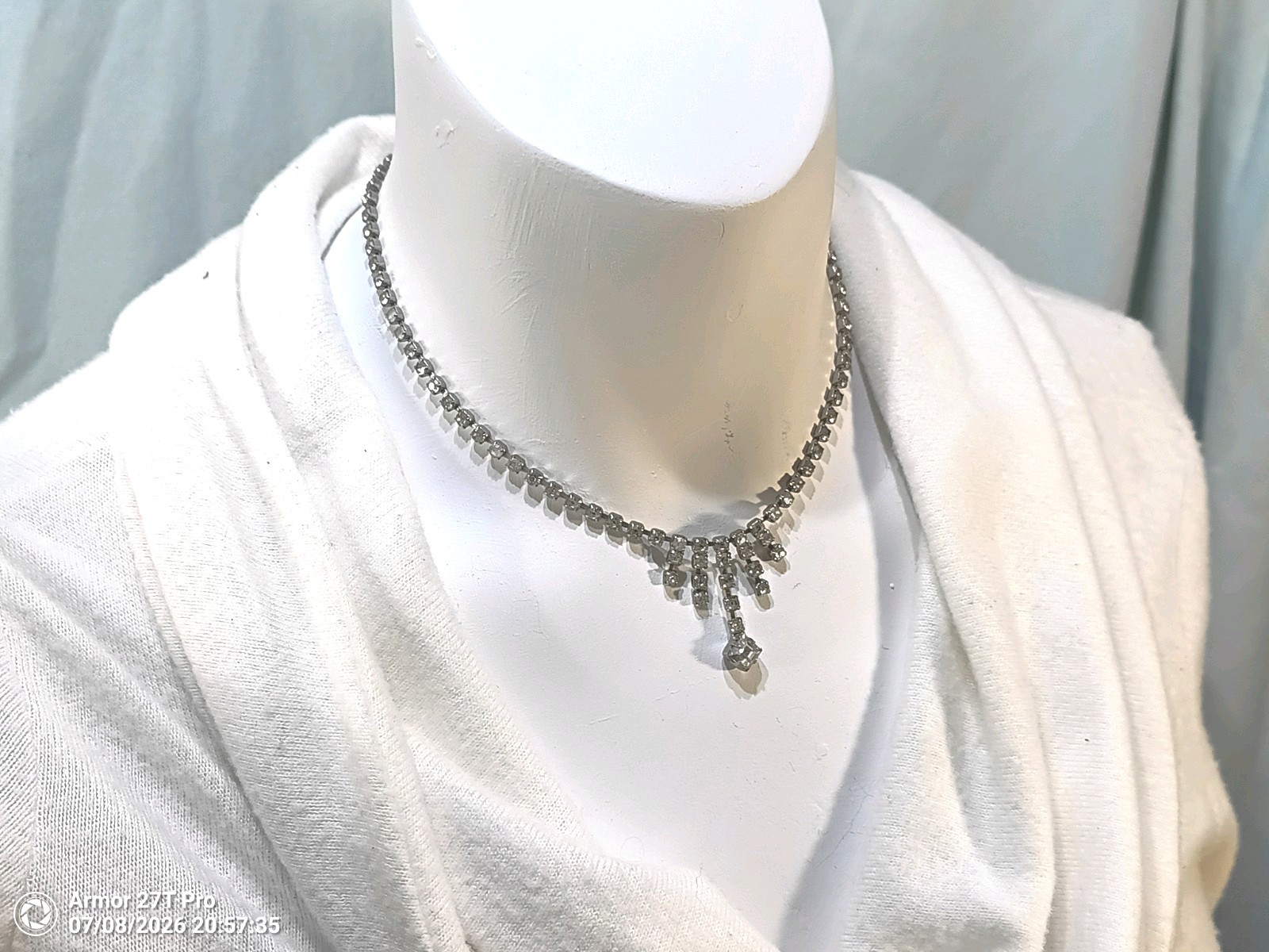 Vintage 1950s Clear Rhinestone Drop Fringe Necklace Choker 15″ & Bracelet 7″ Set