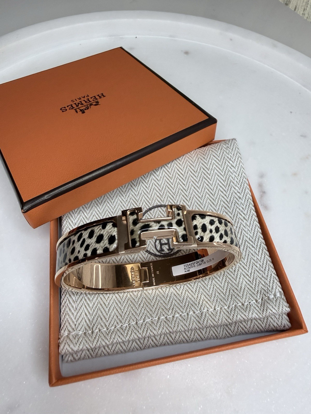 NEW Hermes Clic H Clic H Jubatus Cheetah bracelet Bangle GM Size Rose Gold Hw