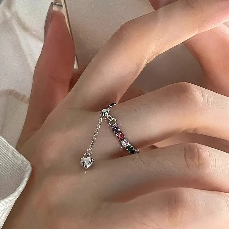 Sterling Silver Ring Open Heart Stackable Wedding Adjustable Unisex Jewelry