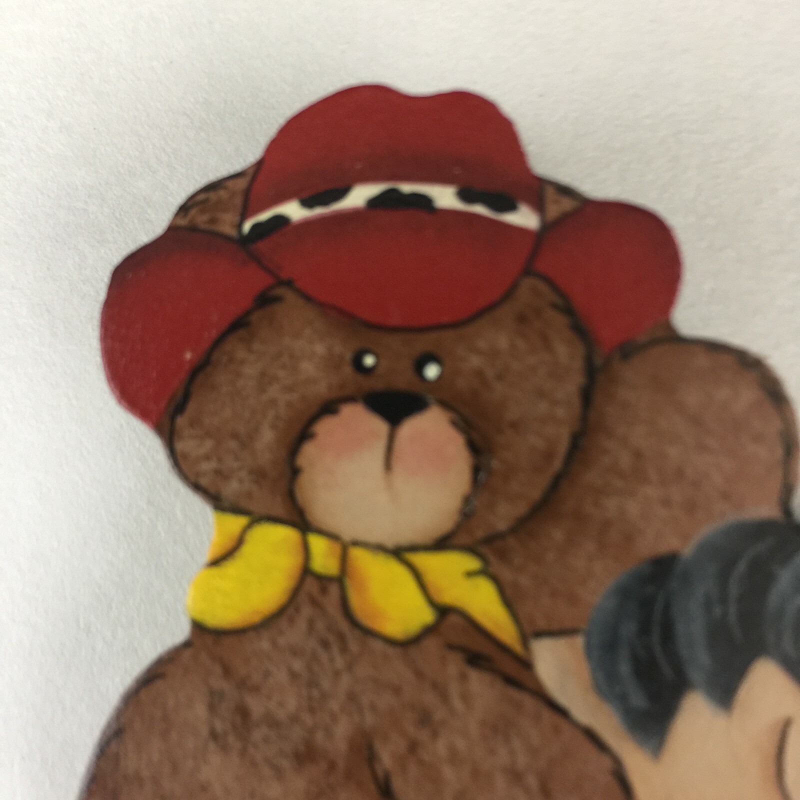 Brooch Cowboy Teddy Bear on Horse Pin Wooden Hand Painted Locking Bar Back VTG