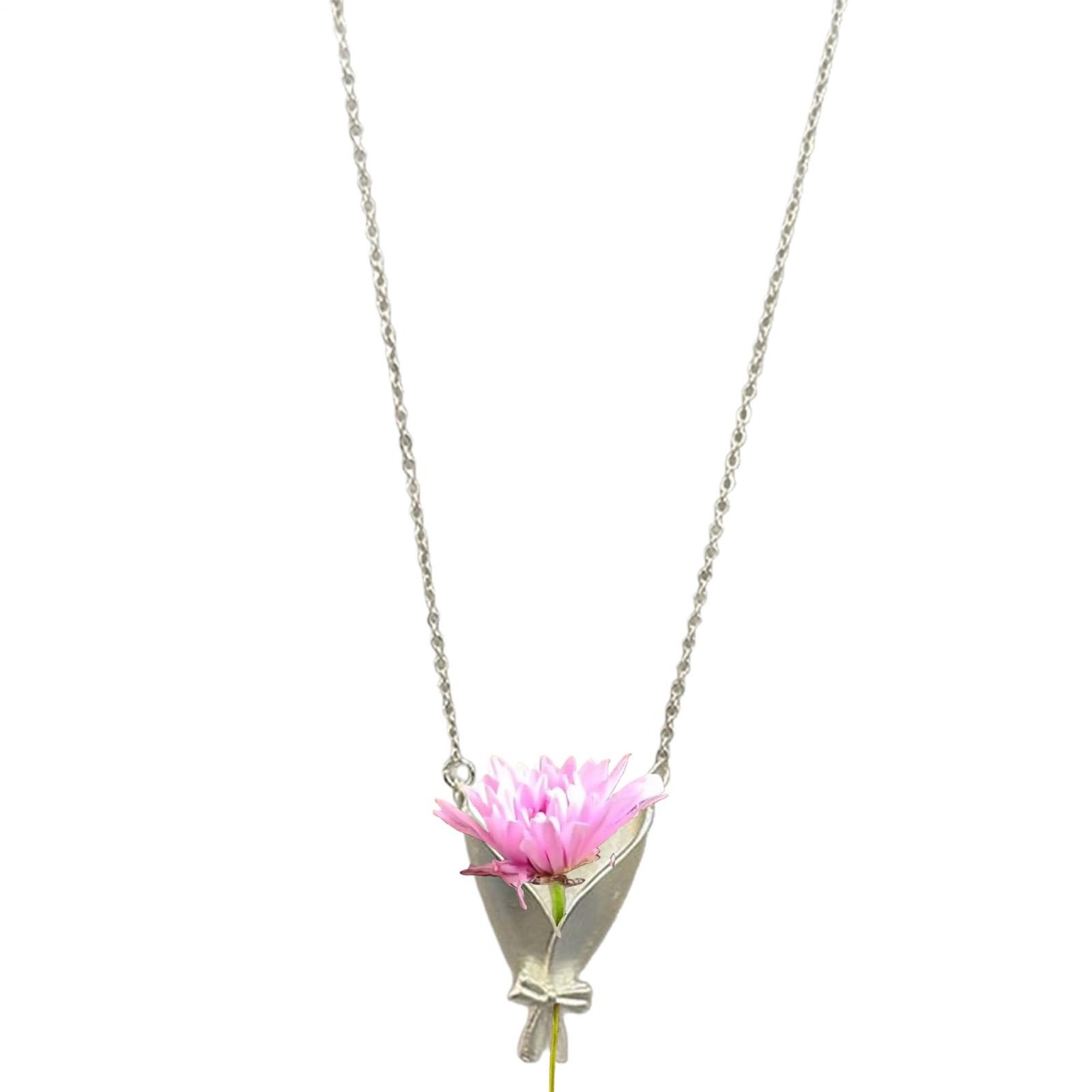 Wearable Vase Necklace for Women Artful Flower Bouquet Pendant Chain
