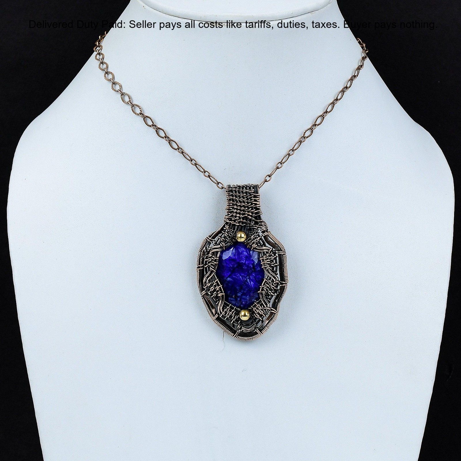 Oval Blue Saphire Gemstone Wedding Wire Wrapped Wife Boho Pendant Jewelry Copper
