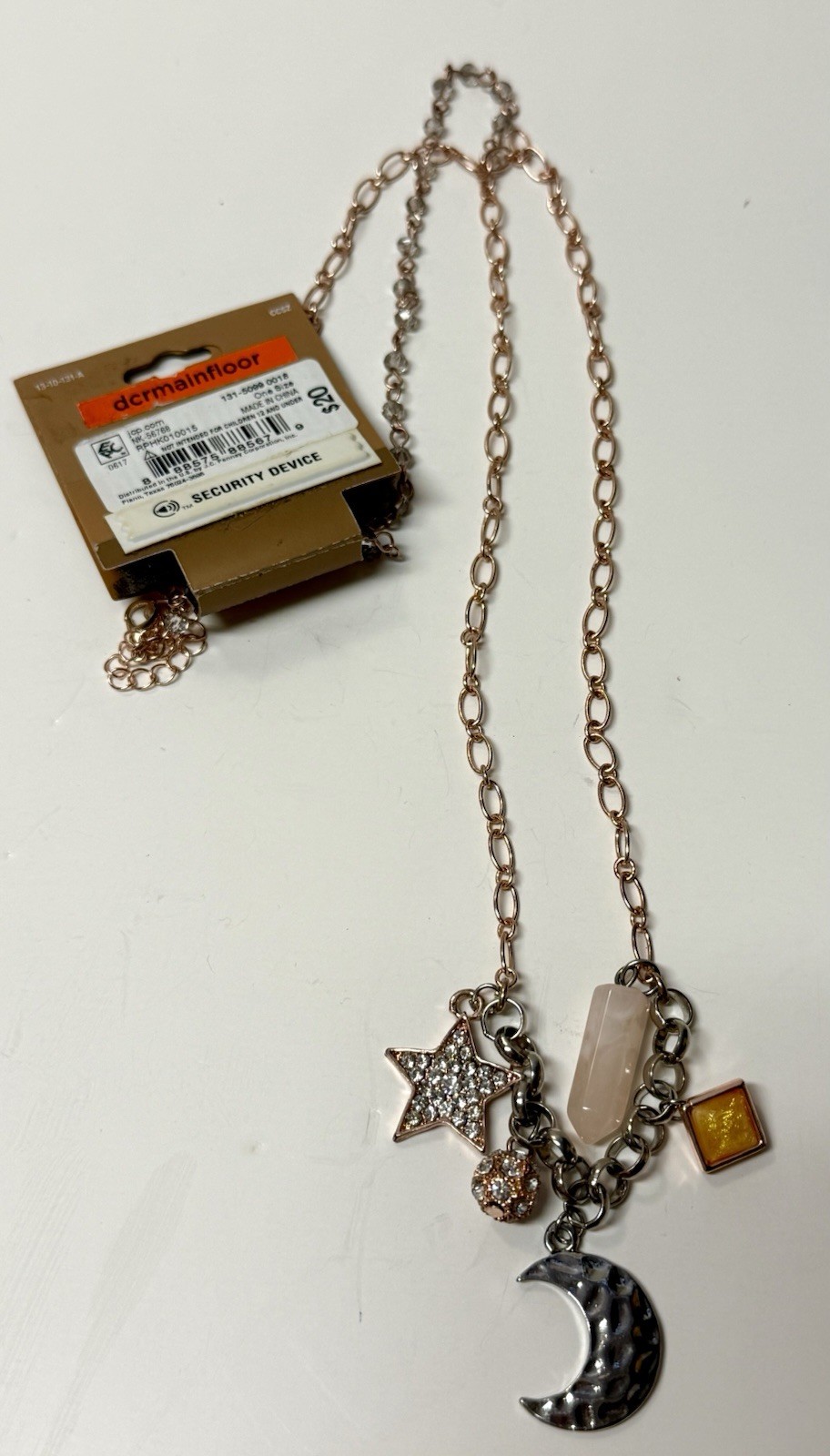 Combined Shipping Rose Quartz Crystal Moon and Star Charm Necklace #261