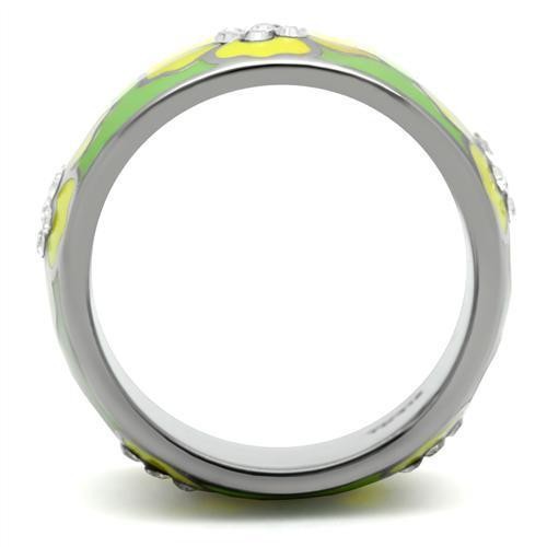 Women’s Floral Ring Band, Stainless Steel, Cluster, Wide Band, Enamel Ring