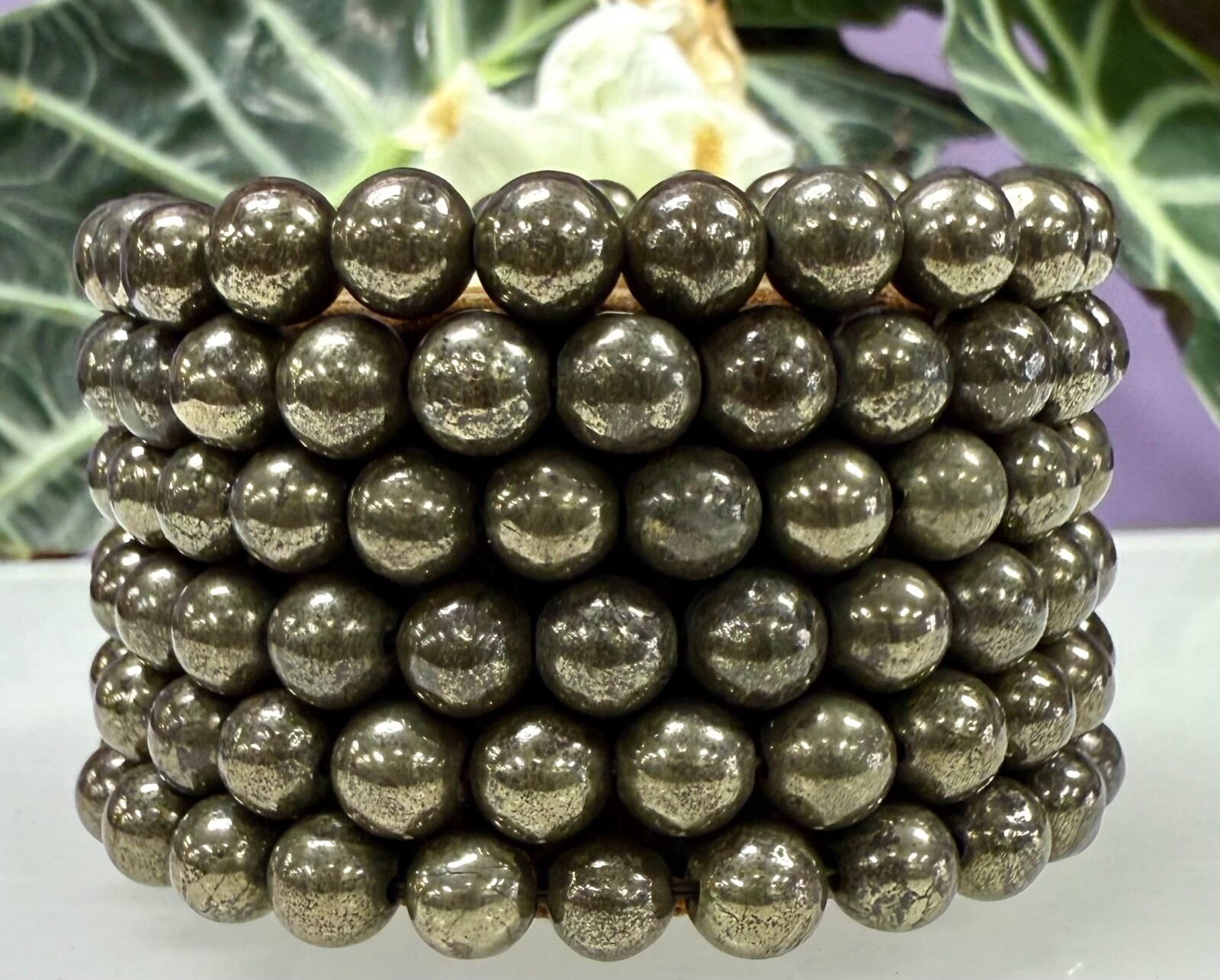 Wholesale 6 Pcs Natural Pyrite 8mm 7.5” Crystal Healing Stretch Bracelet