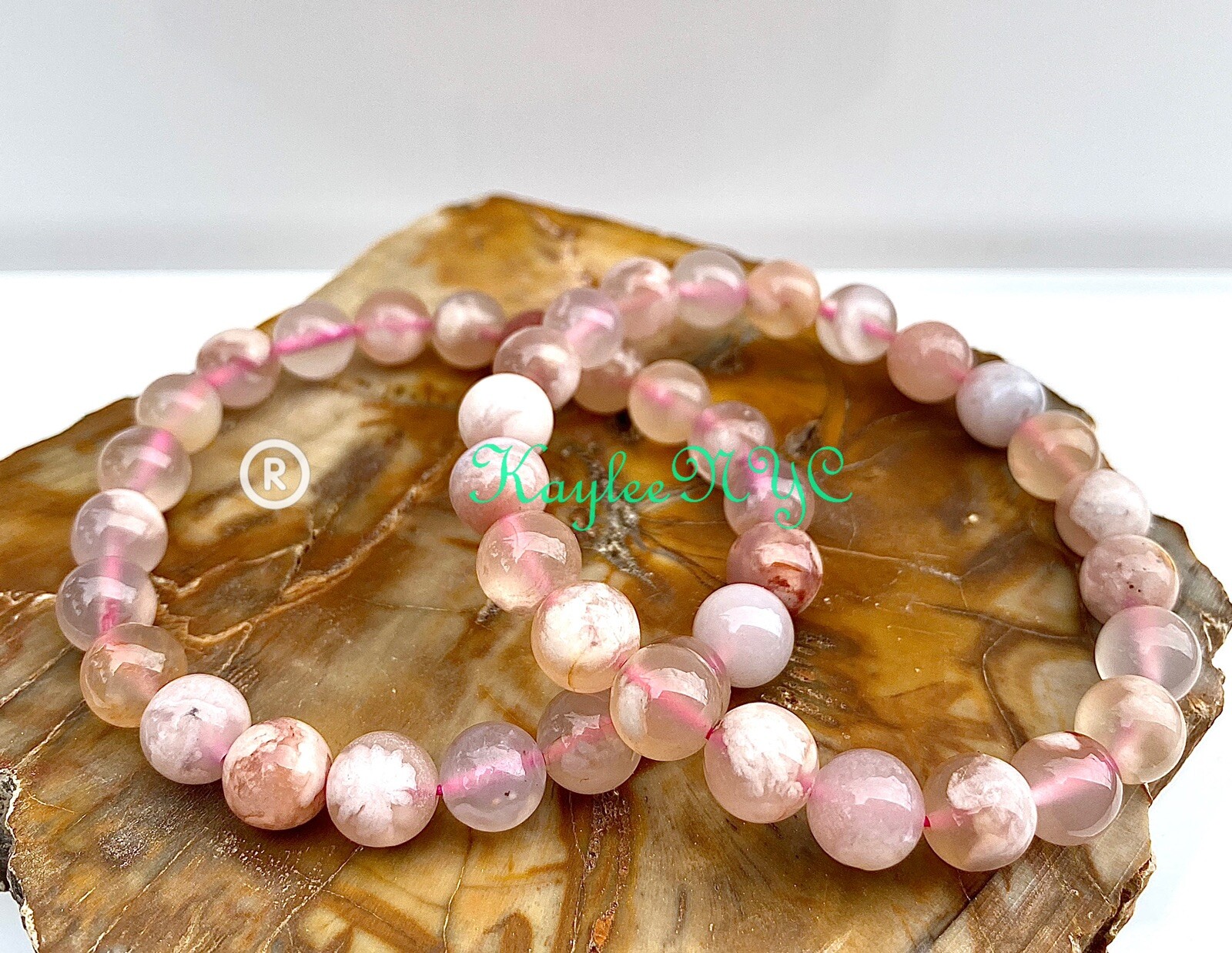 Wholesale lot 6 Pcs Natural Flower Agate 8mm 7.5” Stretch Bracelet