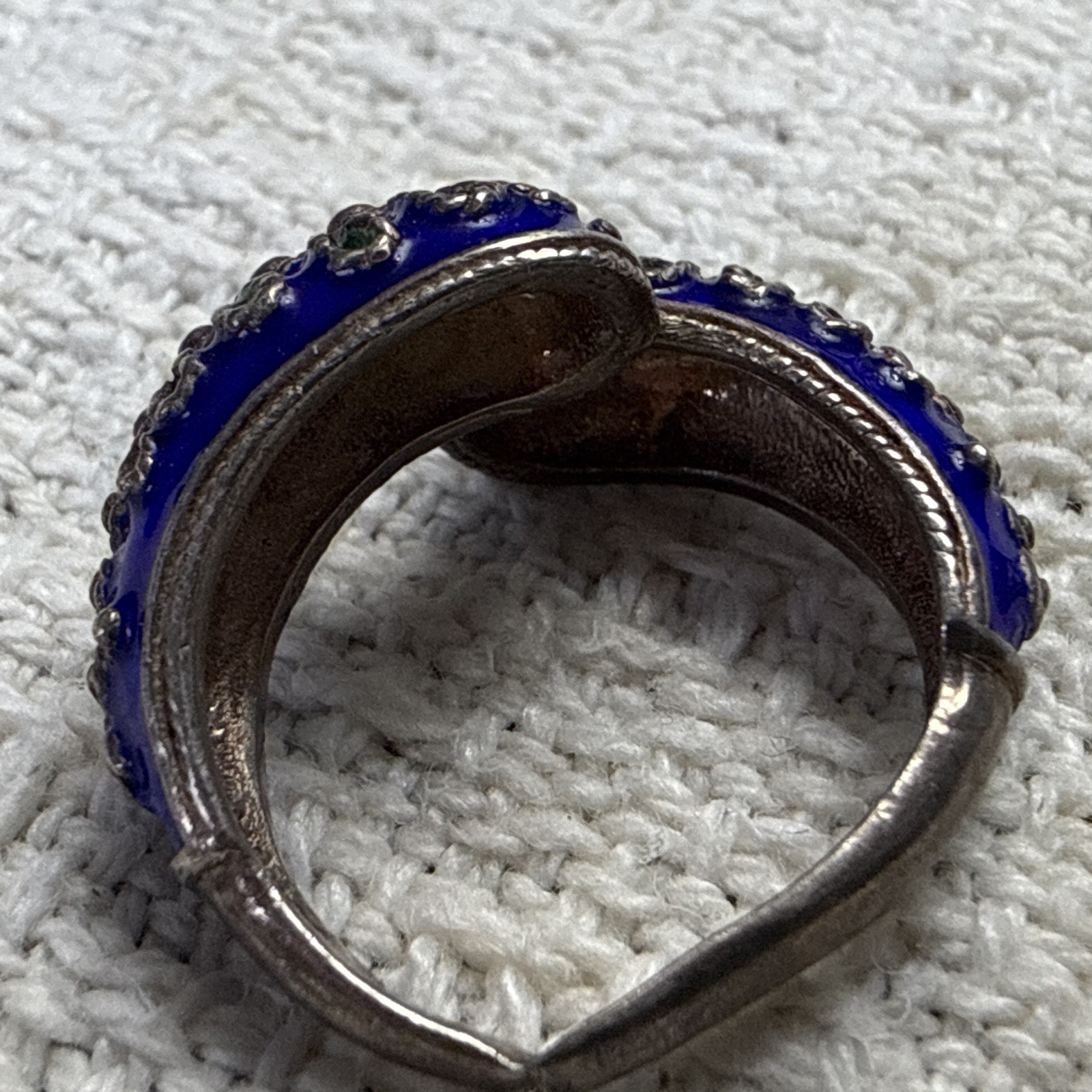 Vintage Ring silver 925 intricately crafted enamel Snake Victorian Style Blue